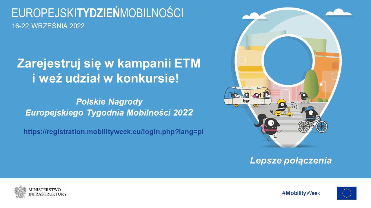 Plakat zachęcający do wzięcia udziału w Europejskim Tygodniu Mobilności